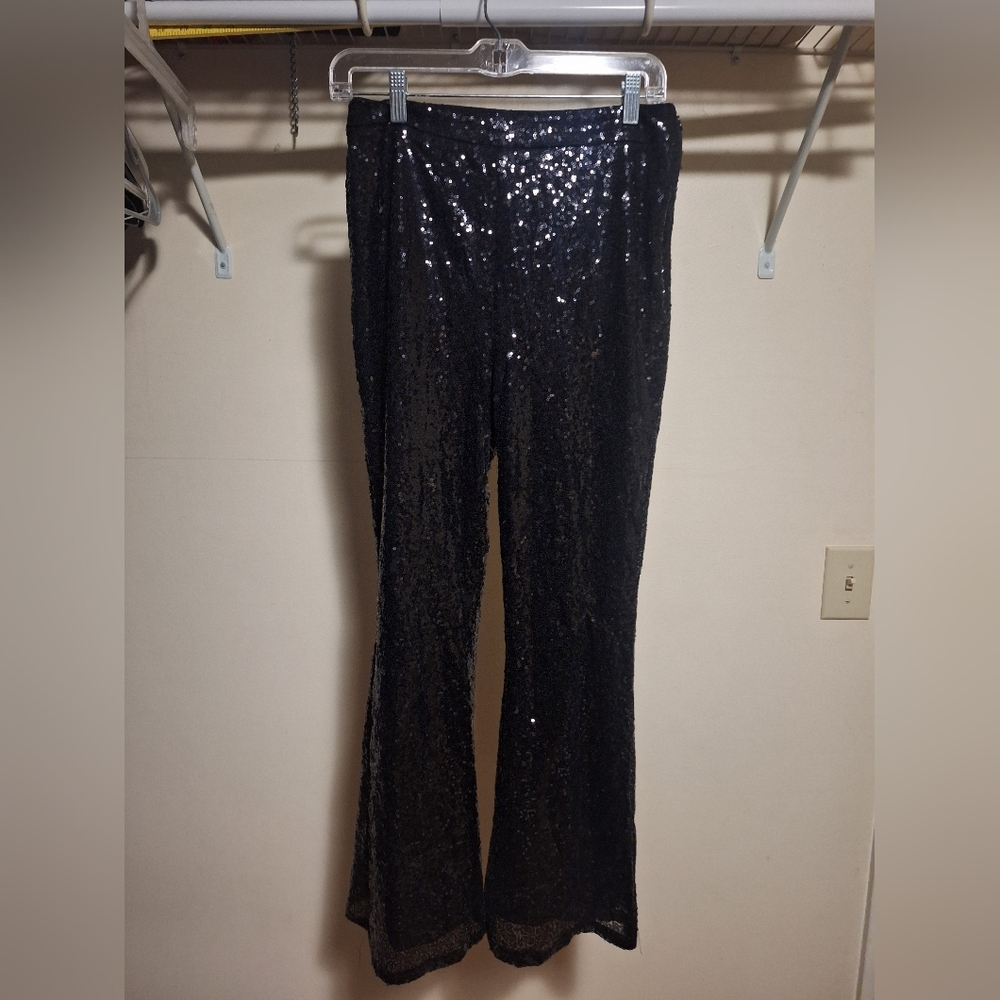 In The Style Black Sequin Flare Pants Size 6